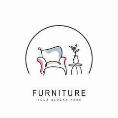 Interior logo design, furniture sofa room decoration simple modern decoration property interior logo vector illustration