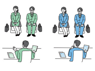 面接のイラスト(内定、採用、グループディスカッション、履歴書、学歴、大学、人材) an illustration of the interview.Job offers, recruitment, group discussion, resume, academic background, university, human resources.
