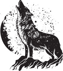 Naklejka na meble howling wolf illustration, howling wolf vector, howling wolf, black and white howling wolf illustration