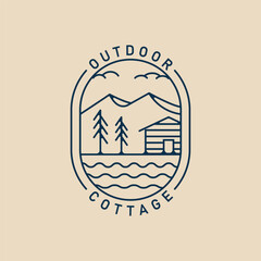Wall Mural - cottage line art logo minimalist with emblem vector illustration design