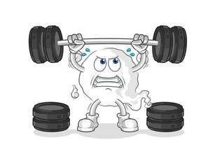 Wall Mural - ghost lifting the barbell character. cartoon mascot vector