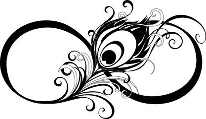 infinity symbol with peacock feather