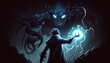 © Artcuboy - Dark and ominous art of summoning a black creature, evoking mystery and suspense