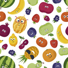 Wall Mural - Seamless pattern with fun cute fruits