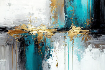 splashes of bright paint on the canvas.gold, black, blue and gray colors. interior painting. beautif