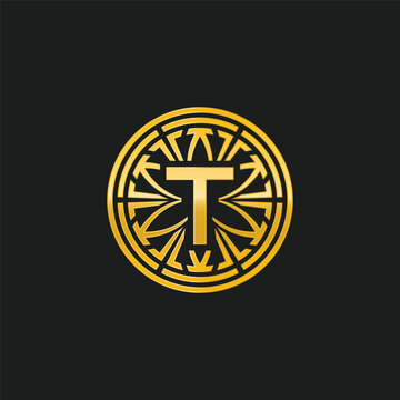 letter T medallion emblem initial circle badge logo 