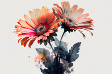 Abstract Double Exposure Watercolor Daisy Flower. Digital Illustration. Generative Ai