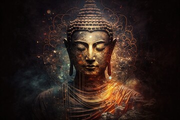 meditating buddha with tantric designs. generative ai