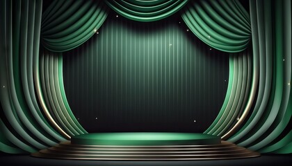 Wall Mural - Green soft pastel Curtain Stage Award Background. Trophy on green Carpet pastel Background. Generative ai