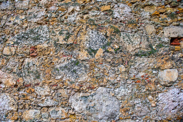 Wall Mural - medieval brick-laying technique, fortified wall in saint george's. castle in lisbon, portugal