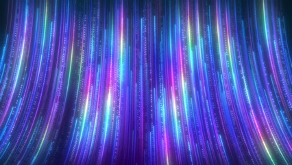 Wall Mural - Color Line Particle Flow, Blue particle lines rise, color particle stripes rising. Particle stripes flow, elegant particles light growth background video.
