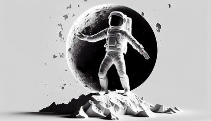 Wall Mural - astronaut spaceman illustration space station in outer space. astronauts wear full spacesuits for sp