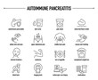 Autoimmune Pancreatitis symptoms, diagnostic and treatment vector icon set. Line editable medical icons.