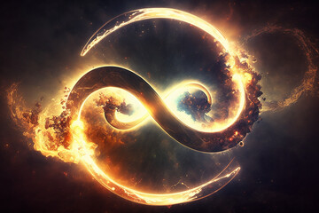 Abstract infinite shape on fire.  Eternity concept. Generative ai 
