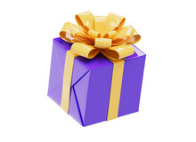 3D Gift Box Icon. Purple Gift Box With Ribbon And Bow. Holiday Present Concept. Loyalty Program Reward. Cartoon Holiday Gifts. Cartoon Style Design 3D Icon Isolated On White Background. 3D Rendering.