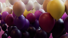 Colorful Birthday Balloons In Plum, Yellow And Cream. Contemporary Wallpaper.