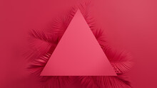 Pink, Palm Plant Border With Triangle Botanical Frame. Modern Design With Copy-space.