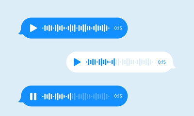 Voice message bubble, audio chat or messenger interface, vector UI UX. Voice message bubbles, chat audio record play records for mobile phone messenger