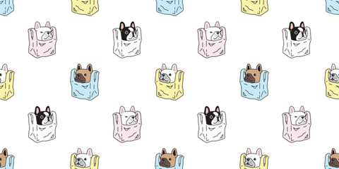 Wall Mural - dog seamless pattern french bulldog shopping bag plastic vector cartoon gift wrapping paper tile background repeat wallpaper doodle geometric scarf isolated illustration design