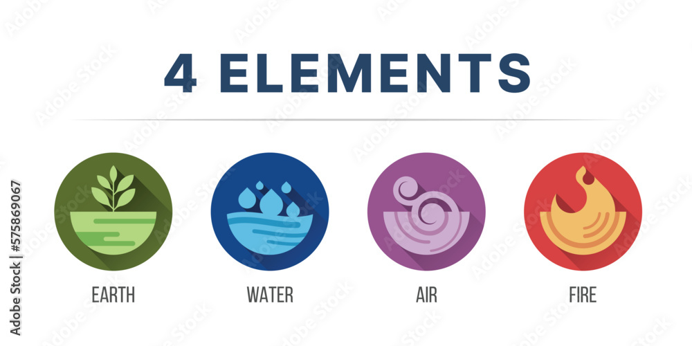4 elements of nature symbols earth, water, air and fire with modern ...
