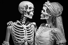 Couple Of Skeletons Standing Next To Each Other Generative AI