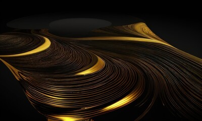 Wall Mural - gold and black liquid flow background created with generative ai