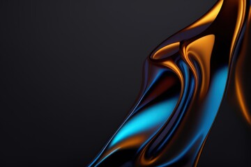 Wall Mural - 3d render blue orange metallic wavy background created with generative ai
