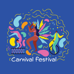 Canvas Print - Carnival Festival Celebration Background With Female Samba Dancer, Circus Performer Characters.