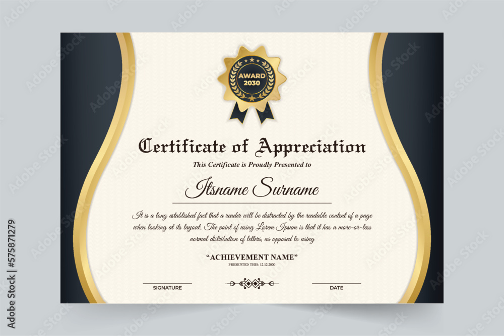Creative office certificate and honor credential design with dark and ...