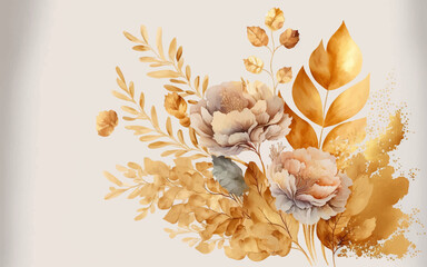 abstract background watercolor gentle gold flower and gold splash and white background. gold and whi