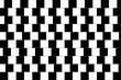 Shifted horizontal parallel lines with squares. Optical illusion with delusion effect. Checkered black and white pattern. Mosaic texture with visual deception motif