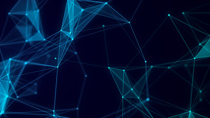 Fototapete - Blue network connection structure. Science background. Abstract digital background. Big data visualization. 3d rendering.
