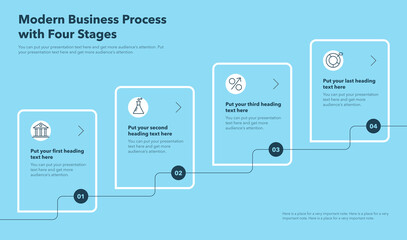 Sticker - Business process template with four stages - blue version. Easy to use for your website or presentation.