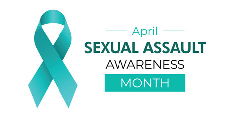 sexual assault awareness month. banner with teal ribbon on white background. vector illustration wit