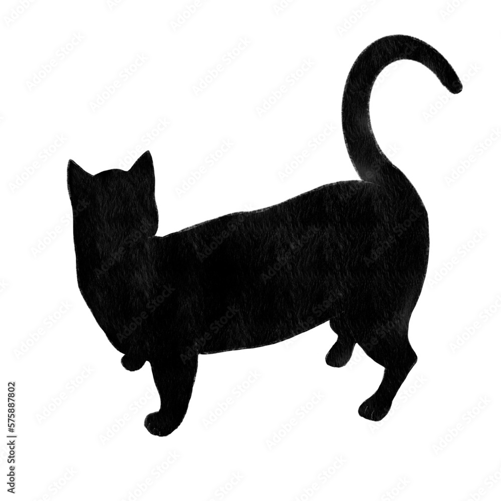 黒猫の後ろ姿、黒猫の背中、黒猫のイラスト、猫の背中 Stock Vector