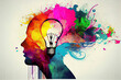 Creative light bulb explodes with colorful paint and splashes  Think differently creative idea concept