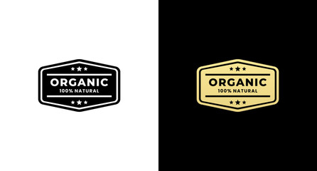 Sticker - 100% organic label seal or 100% organic badge vector isolated on white and black background. 100% organic label or symbol for product packaging. 100% organic seal or sign for natural product.