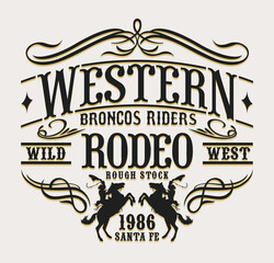 Broncos riders wild west horseback rodeo vintage classic western vector artwork for t shirt 