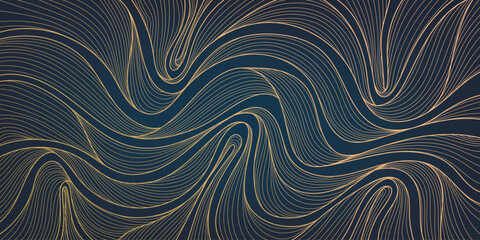 Vector abstract luxury golden wallpaper, wavy line art background, dynamic ribbons. Line design for interior design, textile patterns, textures, posters, package, wrappers, gifts etc. Japanese style.