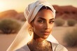 portrait of a middle eastern female model in Muslim clothes and a hijab or turban, Generative AI