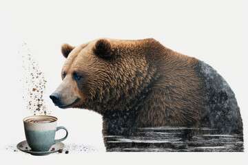 Wall Mural - Coffee drinking bear, generative ai