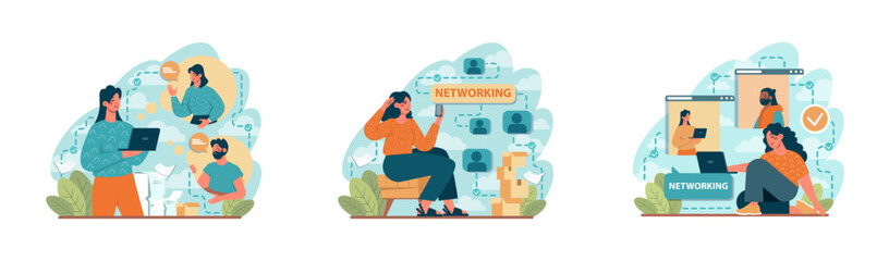 Wall Mural - networking concept set. employees collaboration, establishment of