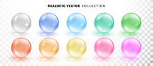 Colored Transparent Capsule Set Isolated. Realistic Medical Pill Or Drop. Collagen Droplets