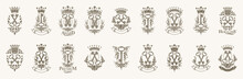 Keys Logos Big Vector Set, Vintage Heraldic Turnkeys Emblems Collection, Classic Style Heraldry Design Elements, Ancient Designs. Secret.