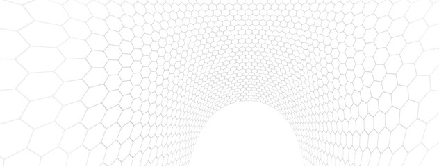Technology vector abstract background with hexagons mesh, 3D abstraction of nanotechnology and science, electronics and digital style, wire net dimensional perspective.