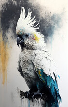 Cockatoo, Parrot Portrait, Acrylic. Generative AI.