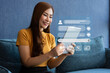 © Prot - Person use customer service and support live chat with chatbot and automatic messages, Artificial intelligence, and CRM software technology. AI Chatbot smart digital customer service application.