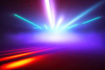 Poster - Beautiful abstract futuristic dark background with neon glow and purple smoke. AI generated.