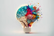 © Amika Studio - Multicolor Brain and Light Bulb Illustration, Creative smart thinking for inspiration and innovation Idea. Generative AI