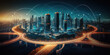 © ArgitopIA - global internet communication network and wireless connected city with highways background. generative ai